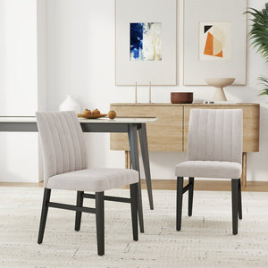 English Elm Roundhill Wendell Channel Tufted Upholstered Dining Chair Set with Rubberwood Legs Tan T2574P424663