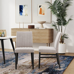 English Elm Roundhill Wendell Channel Tufted Upholstered Dining Chair Set with Rubberwood Legs Tan T2574P424663