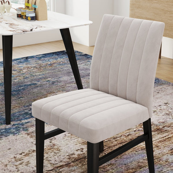 English Elm Roundhill Wendell Channel Tufted Upholstered Dining Chair Set with Rubberwood Legs Tan T2574P424663