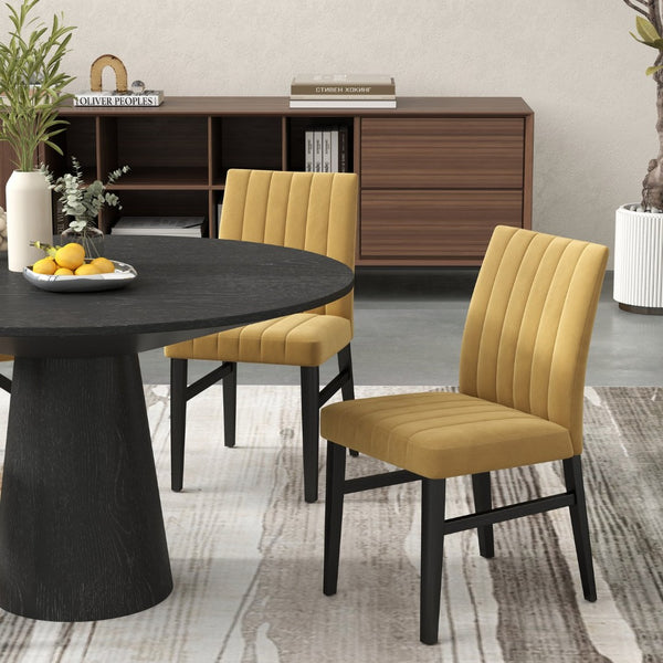 English Elm Roundhill Wendell Channel Tufted Upholstered Dining Chair Set with Rubberwood Legs T2574P424760