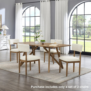 English Elm Ellis Boucle Upholstered Dining Chairs Set of Two with Curved Backrest Solid Wood Frame Oak Natural Wood + OFF White T2574P427261