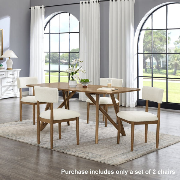 English Elm Ellis Boucle Upholstered Dining Chairs Set of Two with Curved Backrest Solid Wood Frame Oak Natural Wood + OFF White T2574P427261