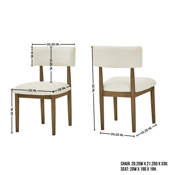 English Elm Ellis Boucle Upholstered Dining Chairs Set of Two with Curved Backrest Solid Wood Frame Oak Natural Wood + OFF White T2574P427261