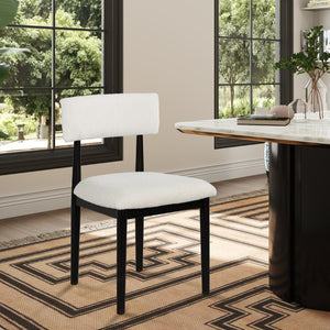 English Elm Ellis Boucle Upholstered Dining Chairs Set of Two with Curved Backrest Solid Wood Frame Black White T2574P427262