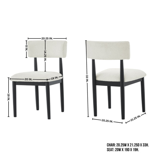 English Elm Ellis Boucle Upholstered Dining Chairs Set of Two with Curved Backrest Solid Wood Frame Black White T2574P427262