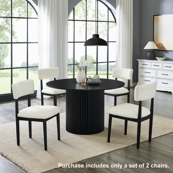 English Elm Ellis Boucle Upholstered Dining Chairs Set of Two with Curved Backrest Solid Wood Frame Black White T2574P427262