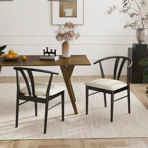 English Elm Lavin Wishbone Back Rubberwood Dining Chairs Faux Leather Seat Mid-century Set of 2 Black T2574P427312