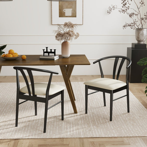 English Elm Lavin Wishbone Back Rubberwood Dining Chairs Faux Leather Seat Mid-century Set of 2 Black T2574P427312
