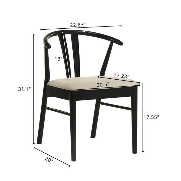 English Elm Lavin Wishbone Back Rubberwood Dining Chairs Faux Leather Seat Mid-century Set of 2 Black T2574P427312