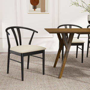 English Elm Lavin Wishbone Back Rubberwood Dining Chairs Faux Leather Seat Mid-century Set of 2 Black T2574P427312