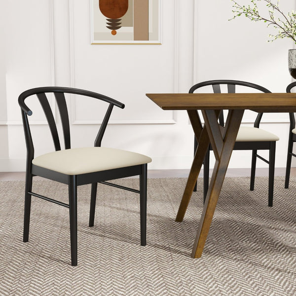 English Elm Lavin Wishbone Back Rubberwood Dining Chairs Faux Leather Seat Mid-century Set of 2 Black T2574P427312