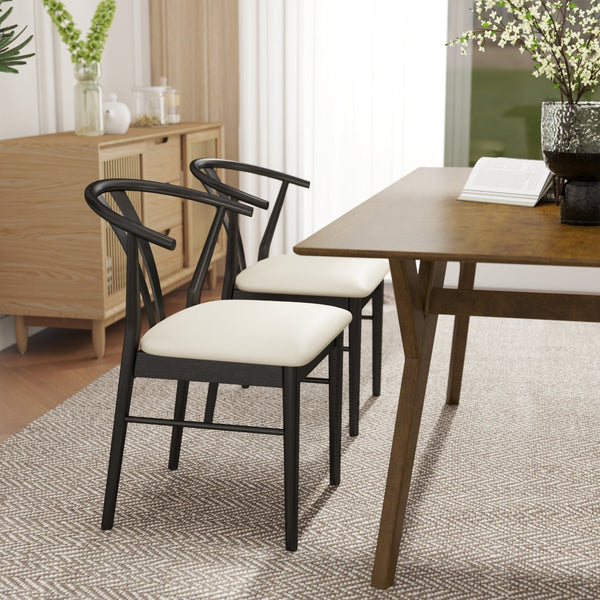 English Elm Lavin Wishbone Back Rubberwood Dining Chairs Faux Leather Seat Mid-century Set of 2 Black T2574P427312