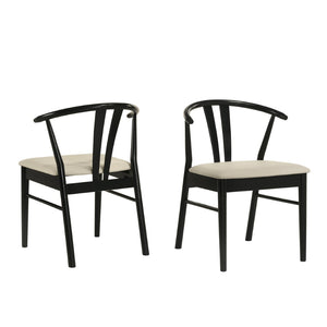 English Elm Lavin Wishbone Back Rubberwood Dining Chairs Faux Leather Seat Mid-century Set of 2 Black T2574P427312