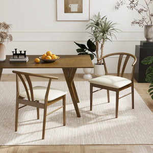 English Elm Lavin Wishbone Back Rubberwood Dining Chairs Faux Leather Seat Mid-century Set of 2 Walnut T2574P427313