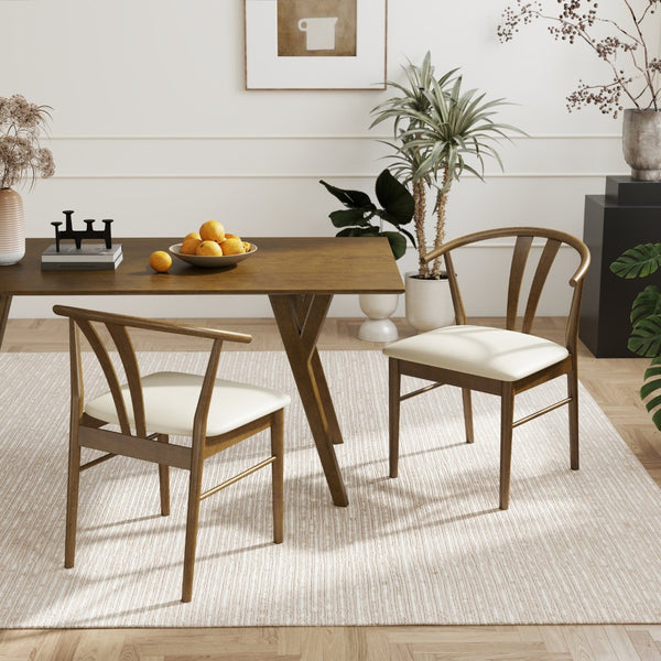 English Elm Lavin Wishbone Back Rubberwood Dining Chairs Faux Leather Seat Mid-century Set of 2 Walnut T2574P427313