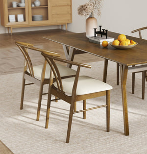 English Elm Lavin Wishbone Back Rubberwood Dining Chairs Faux Leather Seat Mid-century Set of 2 Walnut T2574P427313