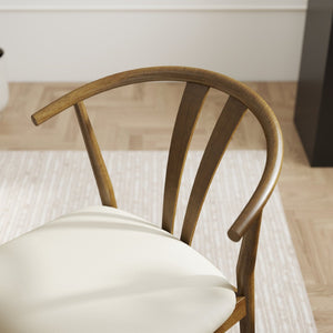 English Elm Lavin Wishbone Back Rubberwood Dining Chairs Faux Leather Seat Mid-century Set of 2 Walnut T2574P427313