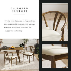 English Elm Lavin Wishbone Back Rubberwood Dining Chairs Faux Leather Seat Mid-century Set of 2 Walnut T2574P427313