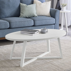 English Elm Modern Harmony Oval Coffee Table Rubberwood Legs White Lacquer Living Room Accent T2574P427314