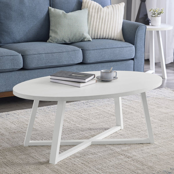 English Elm Modern Harmony Oval Coffee Table Rubberwood Legs White Lacquer Living Room Accent T2574P427314