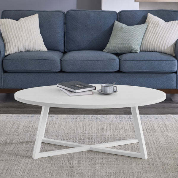 English Elm Modern Harmony Oval Coffee Table Rubberwood Legs White Lacquer Living Room Accent T2574P427314