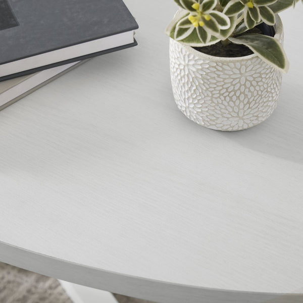 English Elm Modern Harmony Oval Coffee Table Rubberwood Legs White Lacquer Living Room Accent T2574P427314