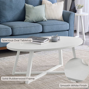 English Elm Modern Harmony Oval Coffee Table Rubberwood Legs White Lacquer Living Room Accent T2574P427314