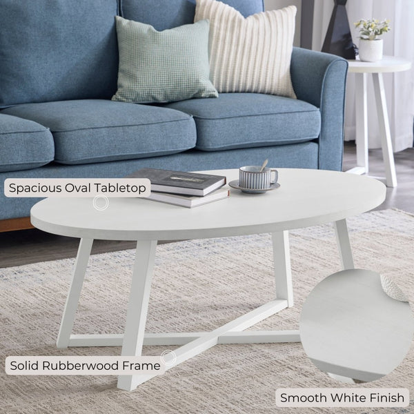 English Elm Modern Harmony Oval Coffee Table Rubberwood Legs White Lacquer Living Room Accent T2574P427314