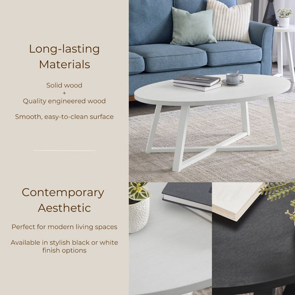 English Elm Modern Harmony Oval Coffee Table Rubberwood Legs White Lacquer Living Room Accent T2574P427314