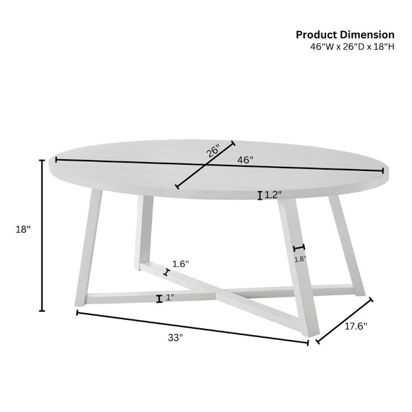 English Elm Modern Harmony Oval Coffee Table Rubberwood Legs White Lacquer Living Room Accent T2574P427314