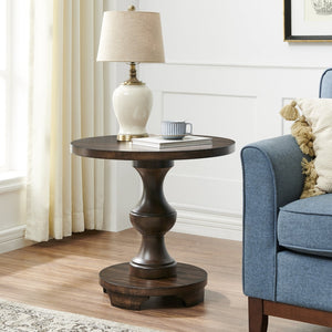 English Elm Caesar Sculptural Pedestal Round End Table Warm Finish Artisan Quality Living Room Accent Espresso T2574P427908