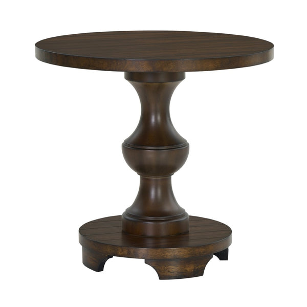 English Elm Caesar Sculptural Pedestal Round End Table Warm Finish Artisan Quality Living Room Accent Espresso T2574P427908