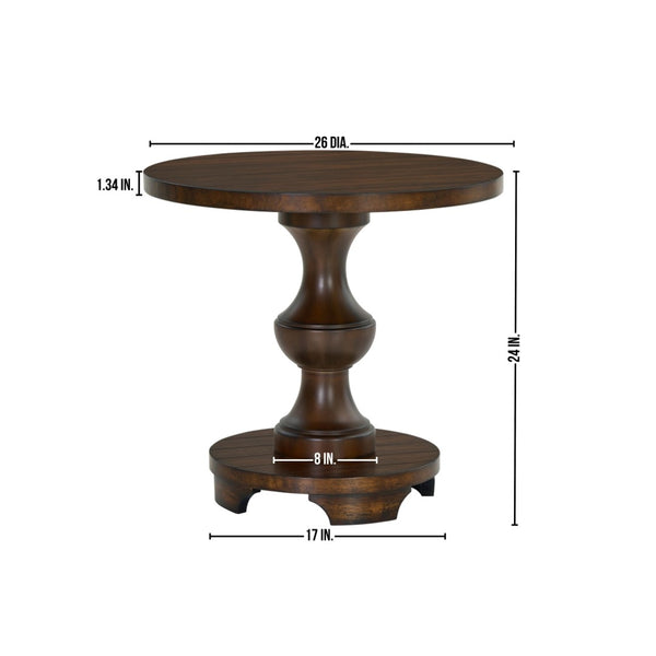 English Elm Caesar Sculptural Pedestal Round End Table Warm Finish Artisan Quality Living Room Accent Espresso T2574P427908