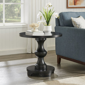 English Elm Caesar Sculptural Pedestal Round End Table Warm Finish Artisan Quality Living Room Accent Black T2574P427909