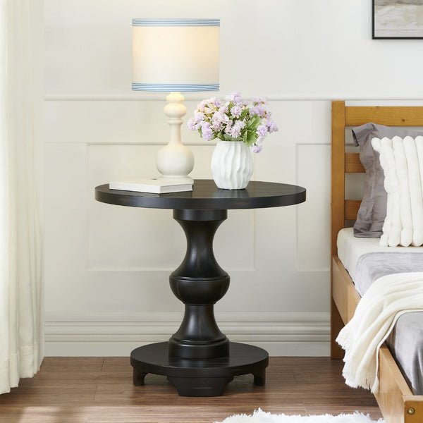 English Elm Caesar Sculptural Pedestal Round End Table Warm Finish Artisan Quality Living Room Accent Black T2574P427909