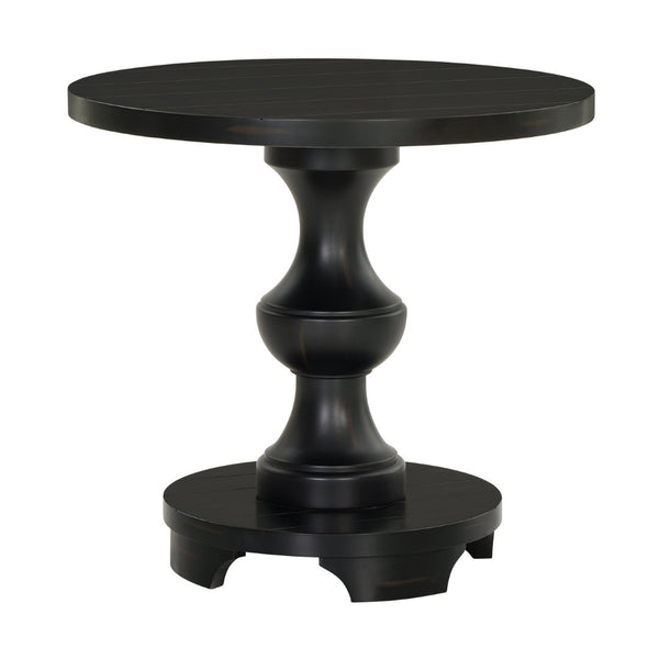 English Elm Caesar Sculptural Pedestal Round End Table Warm Finish Artisan Quality Living Room Accent Black T2574P427909