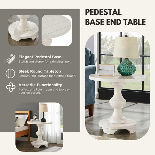 English Elm Caesar Sculptural Pedestal Round End Table Warm Finish Artisan Quality Living Room Accent White T2574P427910
