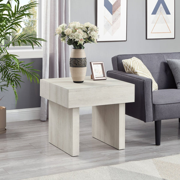 English Elm Athens Sculptural Wood Veneer Side Table with Open Shelf for Modern Living Spaces T2574P427912