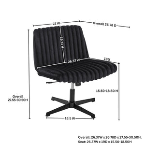 English Elm Blynn Wide Faux Fur Swivel Vanity Chair with Adjustable Height Steel Frame Black T2574P427913