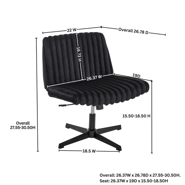 English Elm Blynn Wide Faux Fur Swivel Vanity Chair with Adjustable Height Steel Frame Black T2574P427913