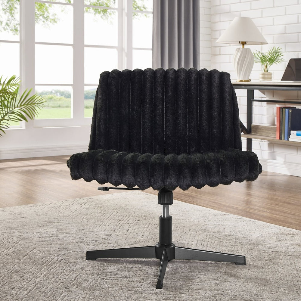 English Elm Blynn Wide Faux Fur Swivel Vanity Chair with Adjustable Height Steel Frame Black T2574P427913
