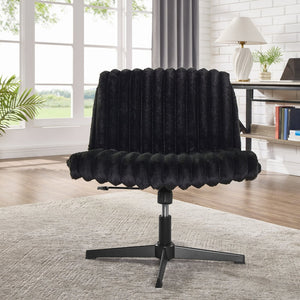 English Elm Blynn Wide Faux Fur Swivel Vanity Chair with Adjustable Height Steel Frame Black T2574P427913