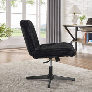 English Elm Blynn Wide Faux Fur Swivel Vanity Chair with Adjustable Height Steel Frame Black T2574P427913