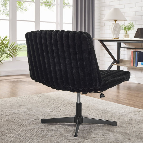 English Elm Blynn Wide Faux Fur Swivel Vanity Chair with Adjustable Height Steel Frame Black T2574P427913
