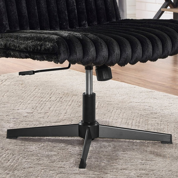 English Elm Blynn Wide Faux Fur Swivel Vanity Chair with Adjustable Height Steel Frame Black T2574P427913