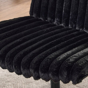English Elm Blynn Wide Faux Fur Swivel Vanity Chair with Adjustable Height Steel Frame Black T2574P427913