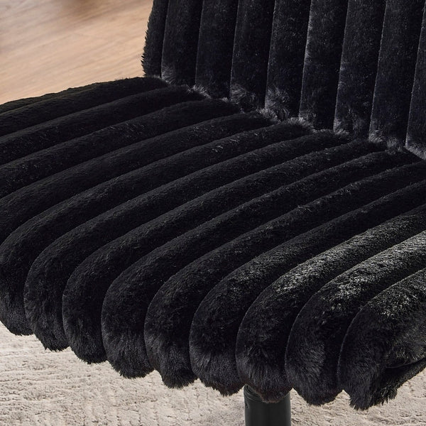 English Elm Blynn Wide Faux Fur Swivel Vanity Chair with Adjustable Height Steel Frame Black T2574P427913