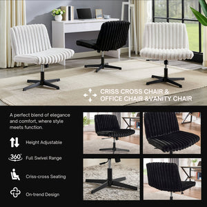 English Elm Blynn Wide Faux Fur Swivel Vanity Chair with Adjustable Height Steel Frame Black T2574P427913