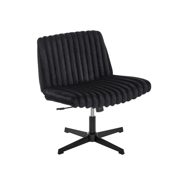 English Elm Blynn Wide Faux Fur Swivel Vanity Chair with Adjustable Height Steel Frame Black T2574P427913