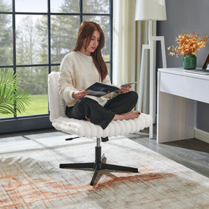 English Elm Blynn Wide Faux Fur Swivel Vanity Chair with Adjustable Height Steel Frame Cream White T2574P427914